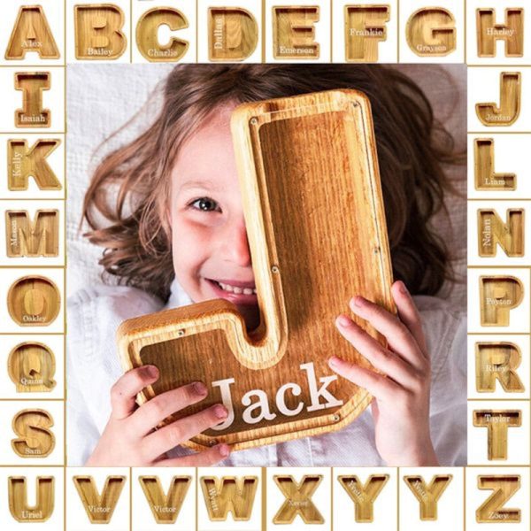 ? Last Day Promotion - Wooden Letter Piggy Bank - Gift For Kids Online now